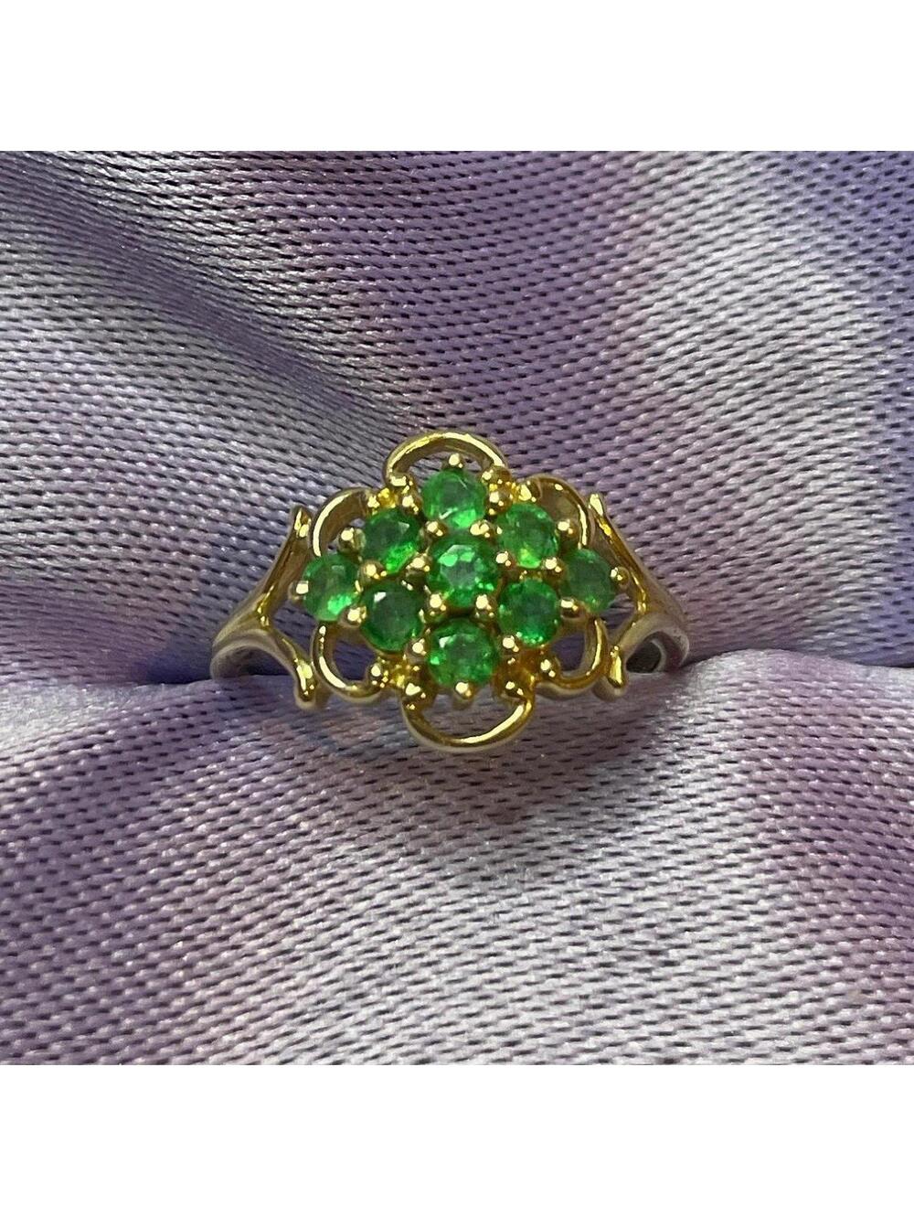 Emerald Cluster Cocktail Ring - 14k gold size 6